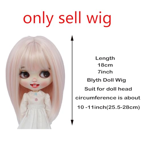 Tzncos Light Pink Short Straight Doll Wig for 10-11 Inch Blyth & Amydoll, Styling Ready
