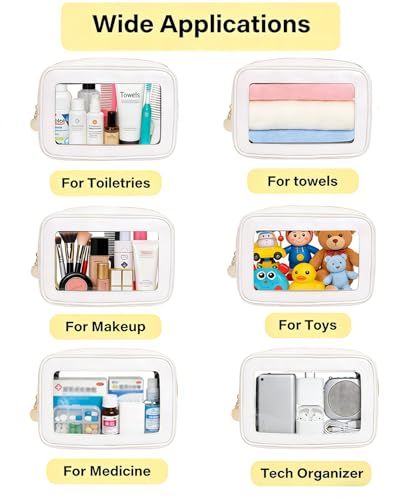 White Clear Makeup Bags - 3 Pack Travel Toiletry Organizer
