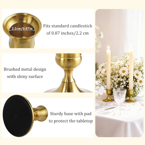 4PCS Gold Brass Taper Candle Holders Set for Home Decor