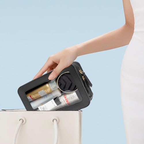 FFpaw Black Travel Makeup Bag - Small TSA Approved Cosmetic Organizer
