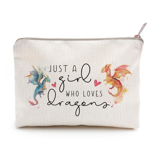 Dragon Cosmetic Bag for Girls - Makeup & Toiletry Organizer, Linen Material, Secure Zipper, 9x6.8 Inches