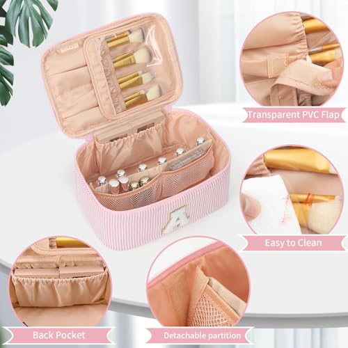 OCHEAL Personalized Pink Makeup Bag Set - Travel Cosmetic & Toiletry Organizer for Women, A