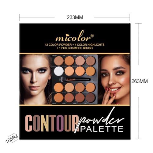 16 Color Powder Contour Palette, Matte Contouring Makeup Kit, Professional Facial Beauty Cosmetic Makeup, Medium to Dark