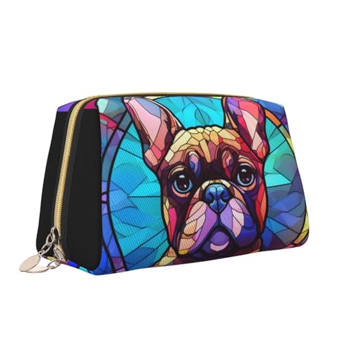 French Bulldog Leather Makeup Bag - Large Capacity Travel Cosmetic Pouch