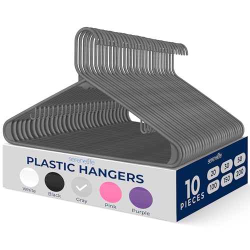 SereneLife 10 Pack Plastic Hangers - Durable, Space-Saving Clothes Organizers