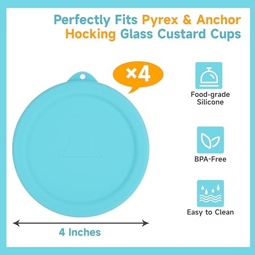 Silicone Lids for Pyrex & Anchor Hocking Custard Cups - 4 Pack