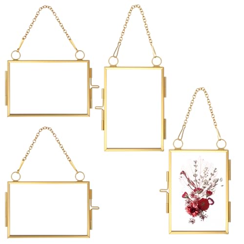 YUXIANLB 4 Pcs Mini Double Glass Frame for Pressed Flowers - 2x3 Inch Gold Wall Hanging Decor
