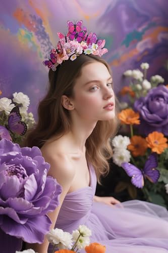 Purple Flower Headband for Women Butterfly Monarch Fascinator Halloween Costume
