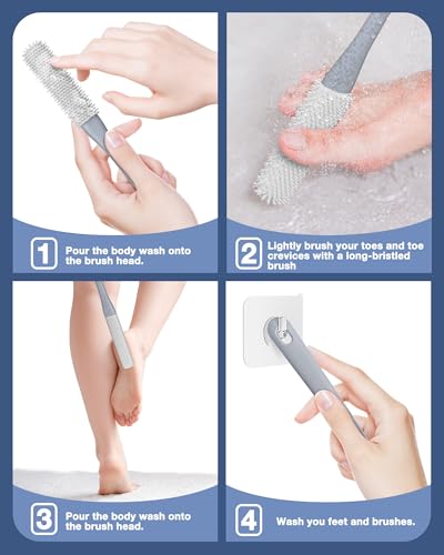 Vafada Grey Toe Cleaning Brush Set for Seniors & Elderly with Long Handles