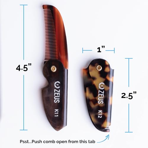 ZEUS Folding Mustache Comb - Handmade Tortoiseshell Pocket Comb for Men