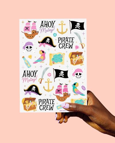 48 Pirate Crew Temporary Tattoos Gold Foil Kids Party Favors Set
