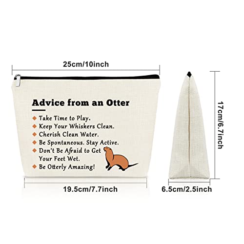 Sazuwu Beige Otter Makeup Bag for Women - Animal Lover Gift, Travel Pouch