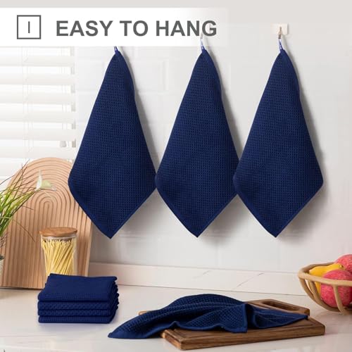Joybest Cotton Kitchen Dish Cloths - 8-Pack Waffle Weave, 12x12" Navy Blue