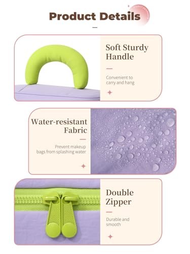 Large Purple Travel Makeup Bag with Compartments for Women