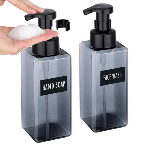 Segbeauty 22oz Gray Foaming Soap Dispenser - 2pcs Refillable Pump Bottles with Labels