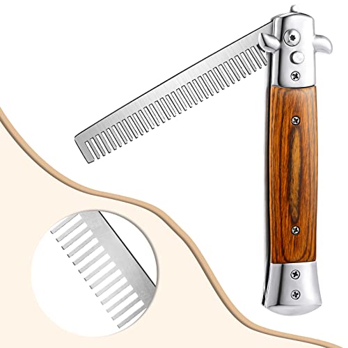 Chengu 2-Piece Wood Grain Switchblade & Butterfly Comb Set