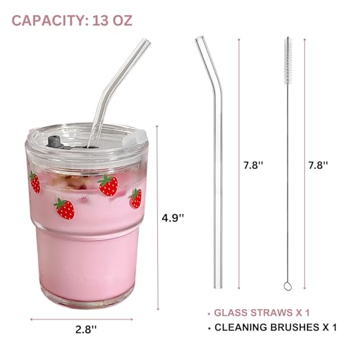 Olvini 13oz Reusable Glass Tumbler with Straw & Lid - Iced Coffee Cup