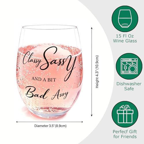 Funny Stemless Wine Glass - Classy Sassy Gift for Women