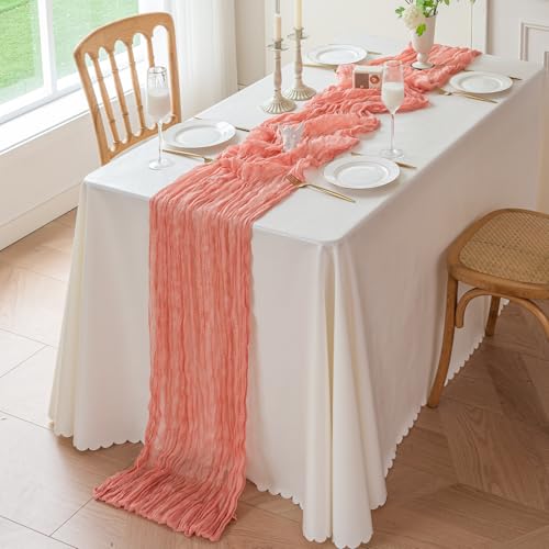Dusty Coral Cheesecloth Table Runner - 120 x 35 Inch Boho Decor