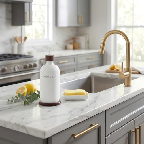 BONLONG White Dish Soap Dispenser with Bamboo Tray - D*1