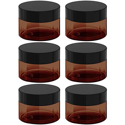 4 oz Amber Plastic Jars with Lids (Pack of 6) for Cosmetics, Ointments & Beauty Products