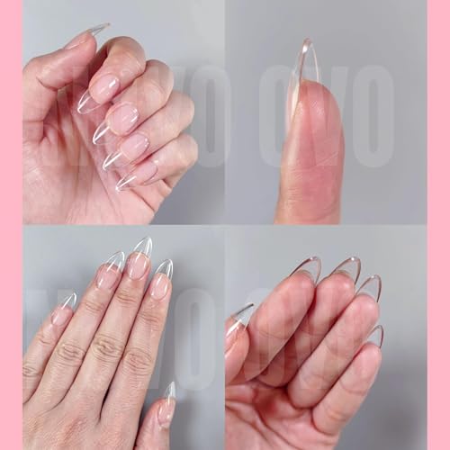 Almond Clear Extra Thick Nail Tips - 14 Sizes, No C Curve, Full Cover Fake Nails