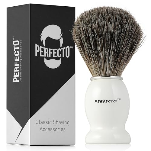 Perfecto 100% Pure Badger Hair Shaving Brush - White Handle