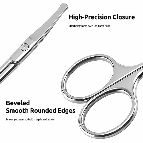2 Pack 3.75" Premium Nose Hair Scissors, Curved Safety Blades with Rounded Tip for Trimming Small Details Facial Hair, Ear Hair, Eyebrow (Black and Silver)