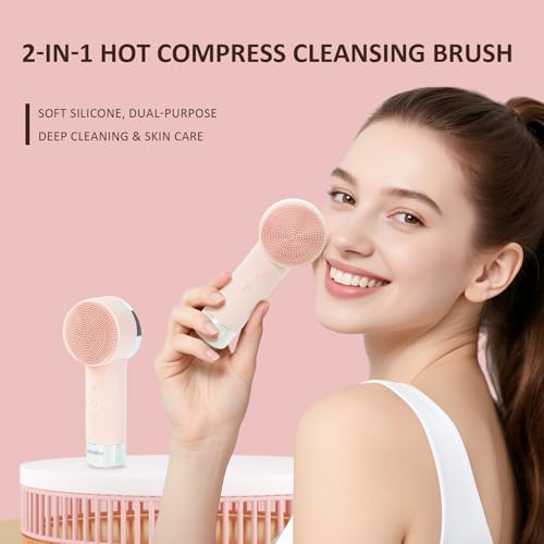 DAROMA Rechargeable Silicone Electric Face Scrubber - 2-in-1 Exfoliating & Heating Brush for Deep Pore Cleansing