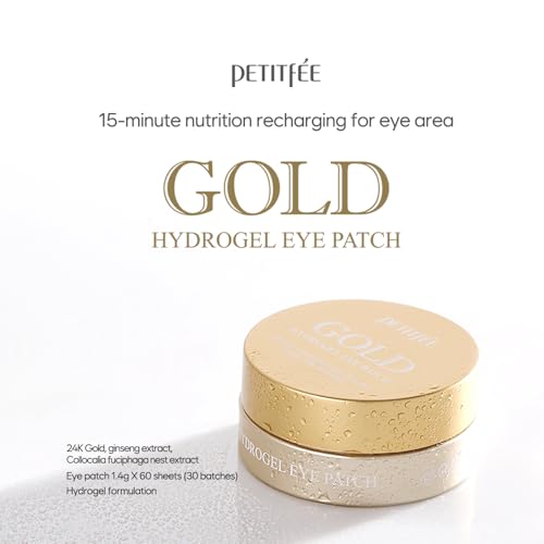 Petitfee 24K Gold Hydrogel Eye Patches 60 Sheets - Moisturizing & Brightening