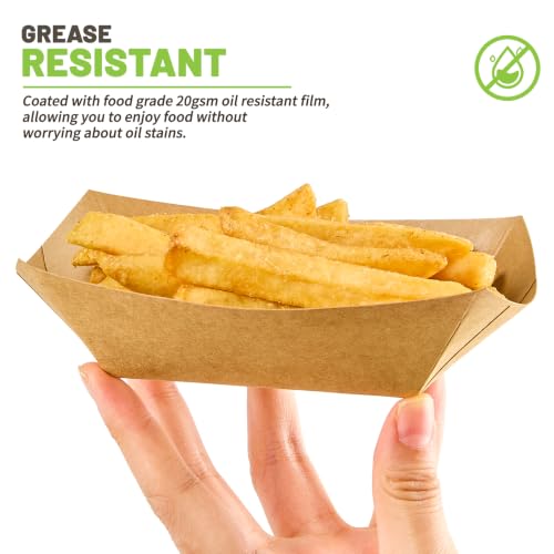 ZORRITA 120 Pack Mini Brown Kraft Paper Food Trays - Grease Resistant, Disposable Serving Boats for Snacks, Tacos, Nachos