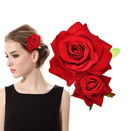 Red Rose Hair Clip for Women & Girls - Floral Hair Accessories Comb for Weddings & Parties