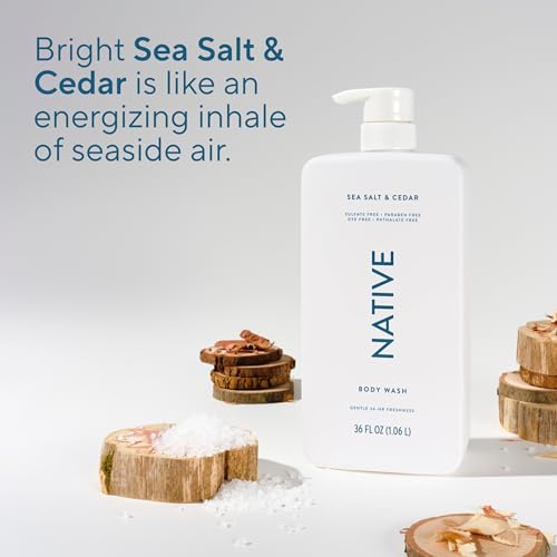 Native Body Wash for Women & Men, Sea Salt & Cedar, 36 oz Pump Bottle, Sulfate-Free & Gentle