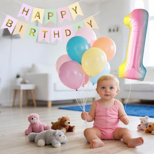 Pastel Rainbow 1st Birthday Party Decorations Set for Girls