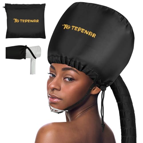 TEPENAR Large Black Adjustable Bonnet Hair Dryer Attachment for Fast, Even Drying
