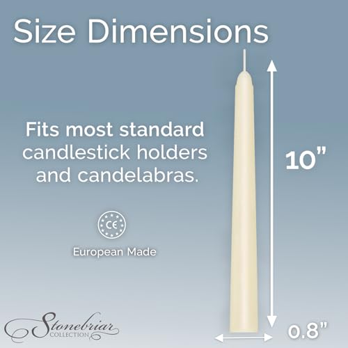 Stonebriar Ivory Taper Candles - 10 Pack, 10" Unscented, 7 Hour Burn