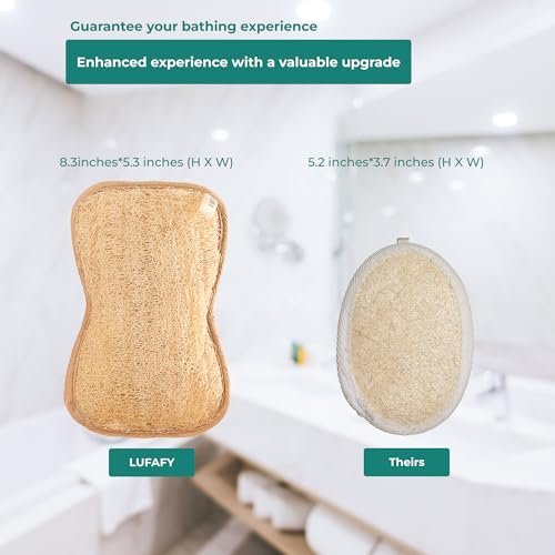 Large Natural Dual-Sided Loofah Sponge - Pack of 3, Exfoliating Bath Scrubber