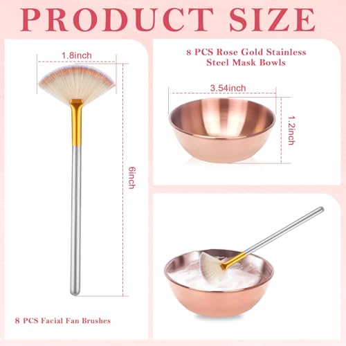 Rose Gold Esthetician Supplies Set - 16 Pcs Facial Brushes & Bowls
