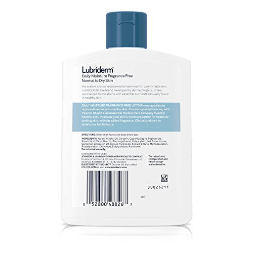 Lubriderm Fragrance Free Daily Moisture Lotion 6 oz (Pack of 6) – Pro-Ceramide & Shea Butter for Sensitive Skin