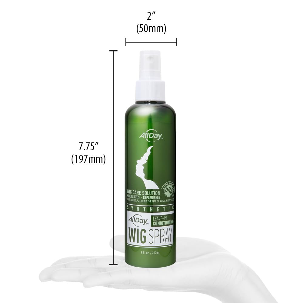 AllDay Locks Synthetic Wig Spray - Refreshing Leave-In Conditioner for Synthetic Hair, Detangler & Cleanser Spray for Wigs, for Women and Men, Nourishes & Softens Fibers - 8 oz Bottle