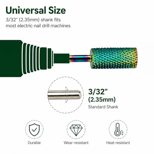 Feecy 10-Piece Nail Drill Bit Set - Universal 3/32" Ceramic & Carbide Bits