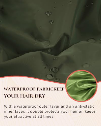 Edoneery Green Satin-Lined Waterproof Shower Cap for Women - Large Size, Reusable & Stylish