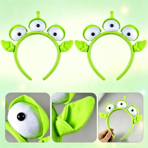 KKBES Alien Headbands - 2 Pack Three-Eyed Green Monster Costume Hair Bands