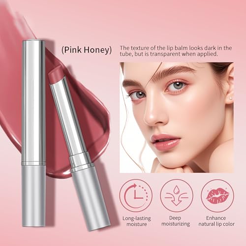 3PCS Honey Tinted Lip Balm Set - Hydrating Color in Black, Nude & Pink