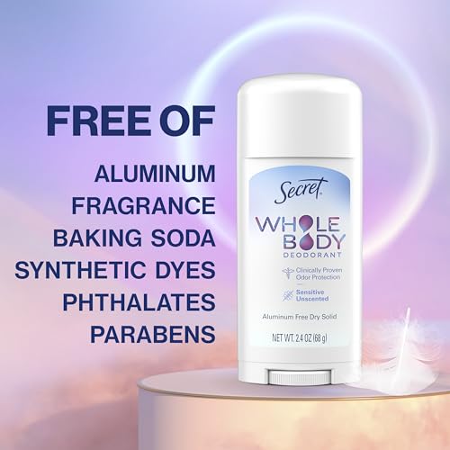 Secret Whole Body Deodorant Stick for Women, Unscented, Aluminum Free, 72HR Protection - 2.4 oz
