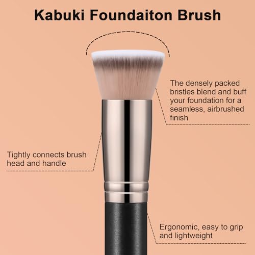 TEOYALL Kabuki Foundation Brush - Flat Top Buffing Brush for Liquid