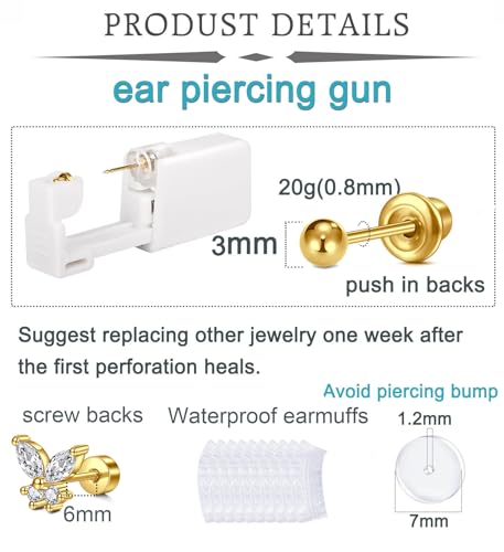QWALIT Ear Piercing Gun Kit A2 with 6 Gold Earrings Self Piercing at Home
