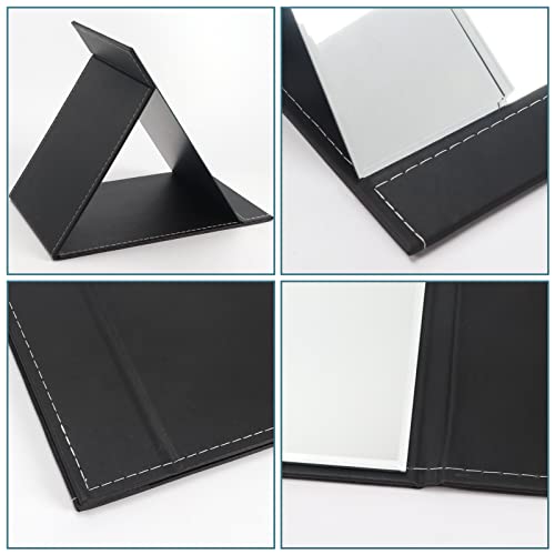 Extra Large Portable Folding Makeup Mirror with Stand - 12x9 Inch Black PU