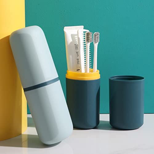 Travel Toothbrush Holder Case 2 Pcs Dark Green & Light Blue Portable Organizer