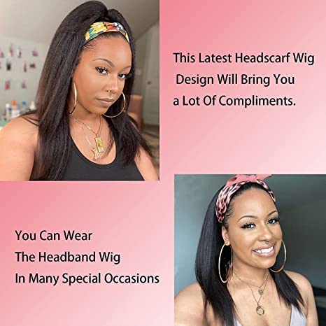 Kinky Straight Headband Wig - 16 Inch Synthetic Yaki Hair - 1B